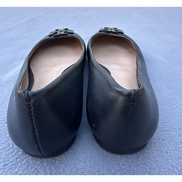 Tory Burch Lowell 2 Leather Ballet Flats Womens Size 7M Black Logo - Picture 4 of 9